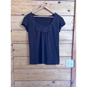 Flash Lights Brown Cotton Scoop Neck Pleated Bib Short Sleeve Top 95197